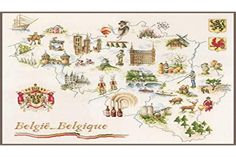 Lanarte Kreuzstichset Landkarte von Belgien, Zahlmuster PN-0173689 Cross Stitch Belgium Map Counted Pattern Kit Cotton, Multi-Colour, 25.6 x 20 Inches, 64 x 50 cm / 25,6" x 20", Multicoloured