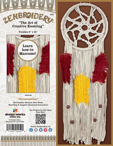 Design Works Crafts Colorful Feather Dream Catcher Macrame Kit, White