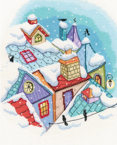 Winter On The Roof Counted Cross Stitch Kit-10.75"X13.25" 16 Count