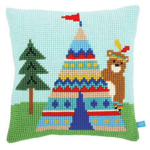 Vervaco Cross Stitch Kit: Cushion: LIEF Bear and Tepee, Other, NA, 40 x 40cm