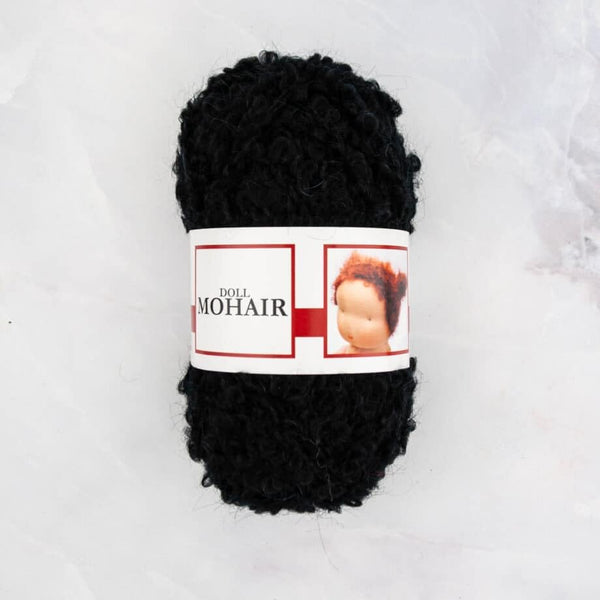 De Witte Engel Mohair Bouclé Yarn, Doll Hair, Waldorf Doll Making Hair (Black)