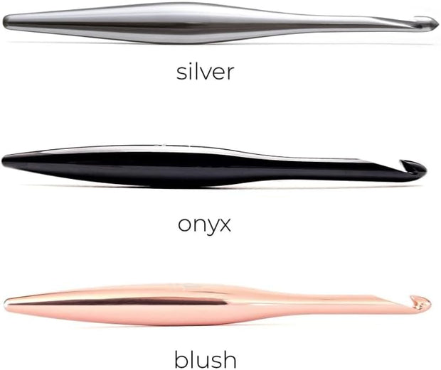 Furls Crochet Hook, Silver Streamline Metal, Ergonomic Handle Crochet Hooks 7"