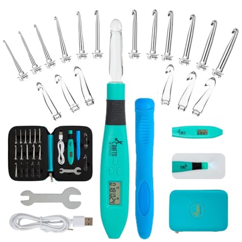 Ergonomic Crochet Hook Handle, with LED Light and Stitch Counter, Interchangeable (18 in1 Crochet Hook with Light and Counter)