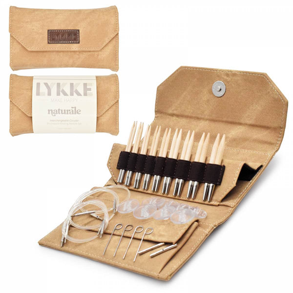 Lykke Interchangeable Knitting Needles, Naturale Wooden, Knitting Needles Set + Measurement Tape Included (3.5 Inch, Tan Denim Effect)