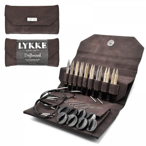 Lykke Interchangeable Knitting Needles, 3.5" Inch Driftwood Wooden Needles, Knitting Needles Set - (Cacao Denim Effect)