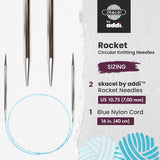 skacel by addi Circular Knitting Needles, 16 Inch (40 cm) Rocket Round Brass Knitting Needle Pair with Nylon Cord, 7 mm (US Size 10.75)