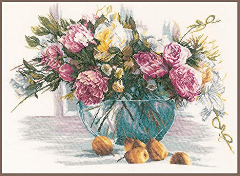 Lanarte Flowers (Linen), NA, 53 x 38cm, COunted Cross Stitch