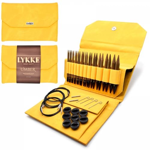 Lykke Interchangeable Knitting Needles, 5" Inch Umber Wooden Needles, Knitting Needles Set - (Dandelion Denim Effect)