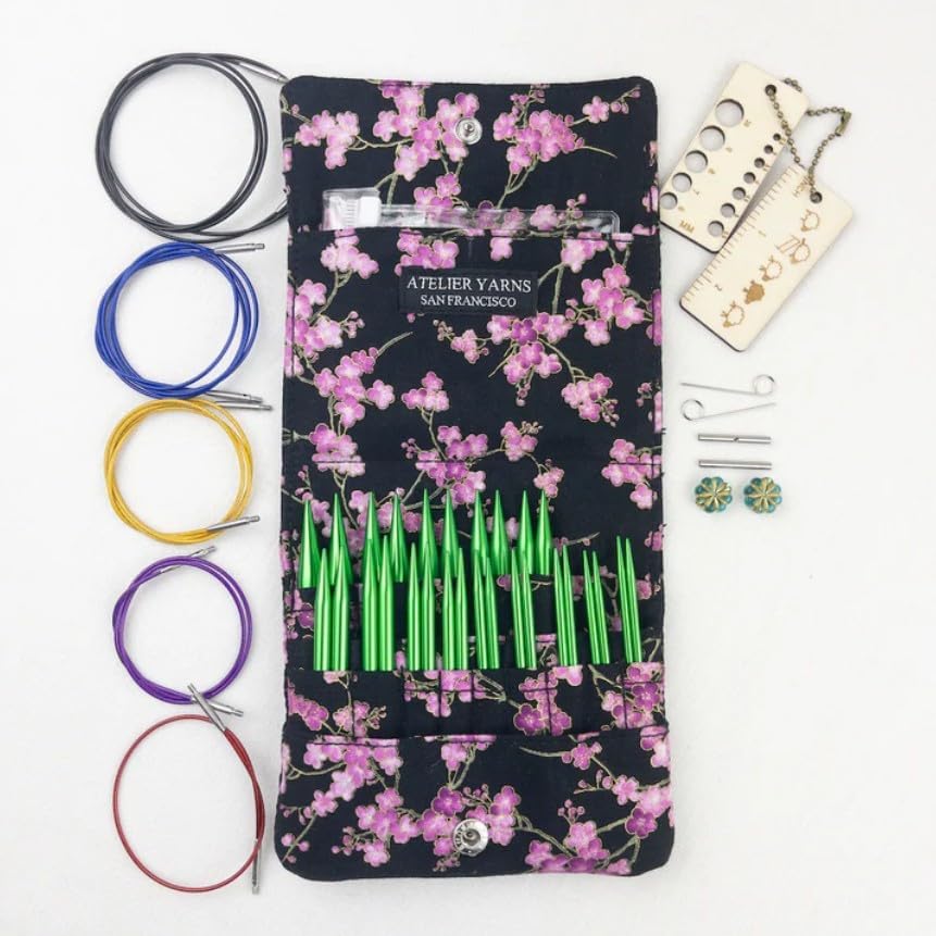 Atelier Interchangeable Knitting Needles, Stainless Steel, Knitting Needles Set with 14 Needle Sizes (Green)