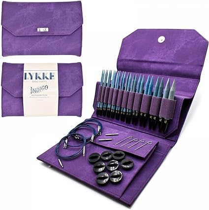 Lykke Interchangeable Knitting Needles, 5" Inch Indigo Wooden Needles, Knitting Needles Set - (Violet Denim Effect)