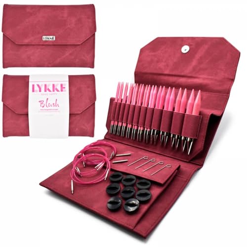 Lykke Interchangeable Knitting Needles, 5" Inch Blush Wooden Needles, Knitting Needles Set - (Crimson Denim Effect)