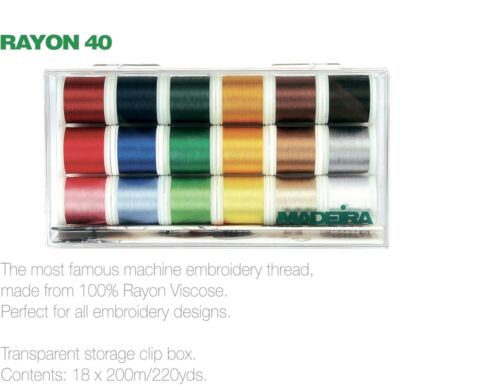 Madeira 100% Rayon Embroidery Thread Multicolor - 18 Spools x 200m Sealed Case