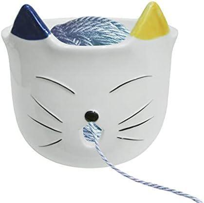 Cat Yarn Bowl, Yarn Bowl for Crocheting and Knitting Made of Ceramic 566 Inches Tangle Free