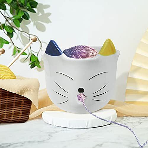 Cat Yarn Bowl, Yarn Bowl for Crocheting and Knitting Made of Ceramic 566 Inches Tangle Free