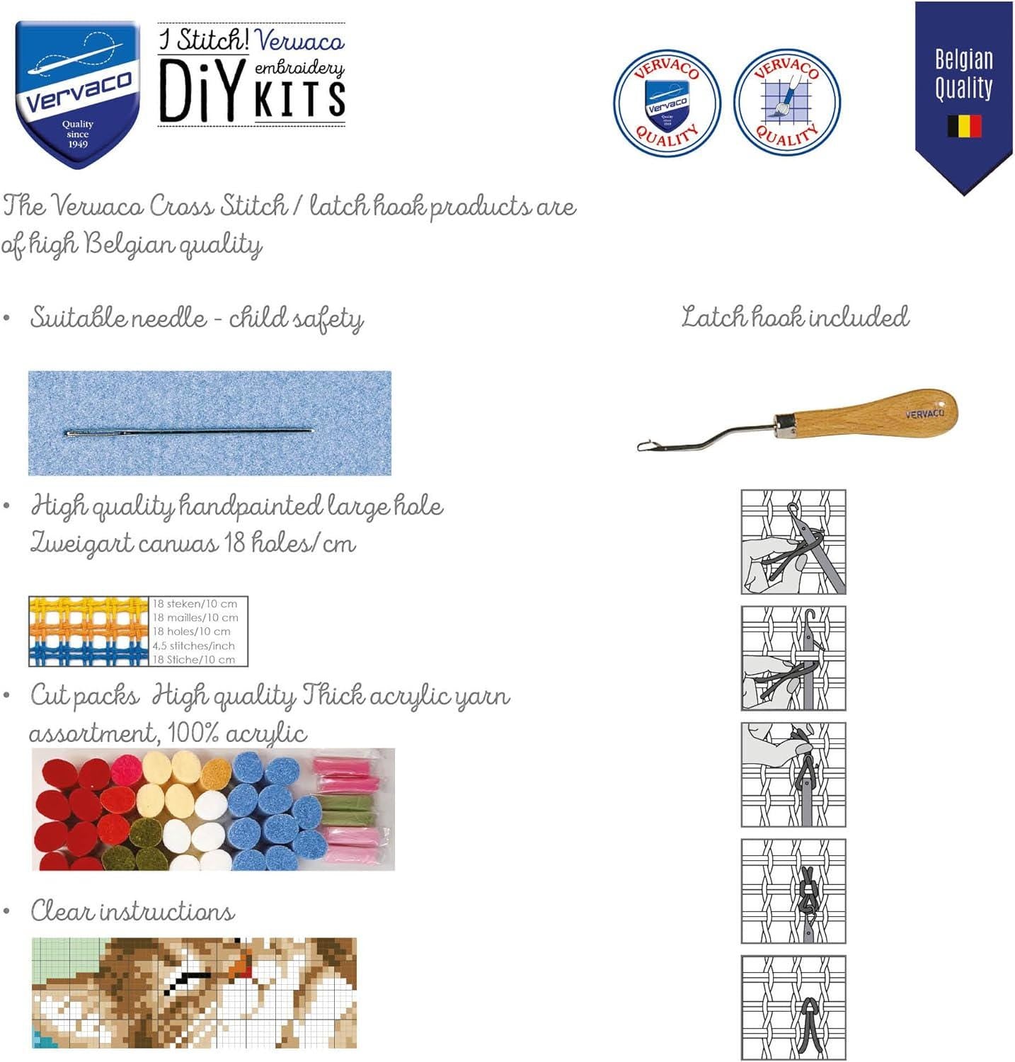 Cat on Bookshelf Latch Hook Kit | Vervaco DIY Rug Kit | Hand Painted Canvas | 21" x 15" Cat Home Décor Craft