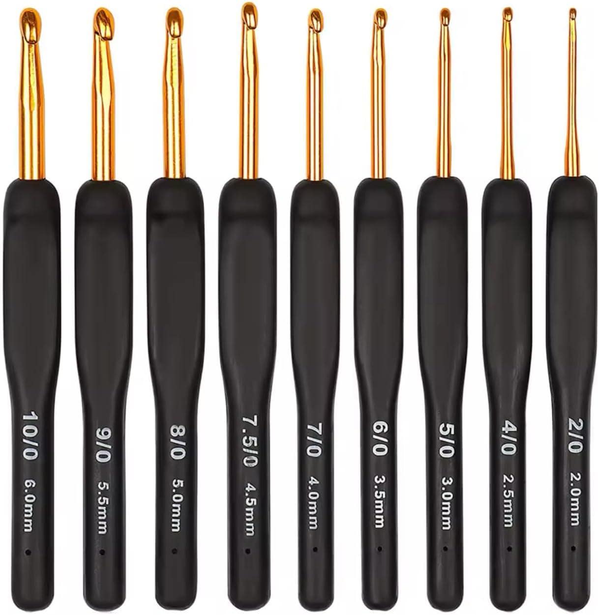 Ergonomic Crochet Hooks Set, Crochet Kit for Beginners, Ergonomic Anti Slippery Rubber Handle Knitting Needles (Set of 9 - Black)