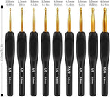 Ergonomic Crochet Hooks Set, Crochet Kit for Beginners, Ergonomic Anti Slippery Rubber Handle Knitting Needles (Set of 9 - Black)