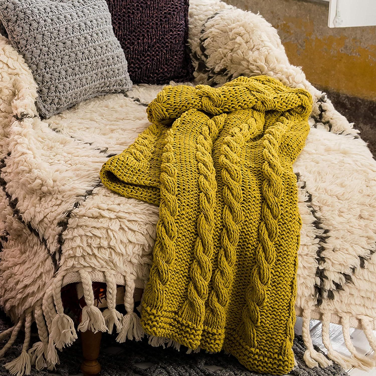 HOOOKED DIY Knitting Kit RibbonXL Cable Throw Spicy Ocre