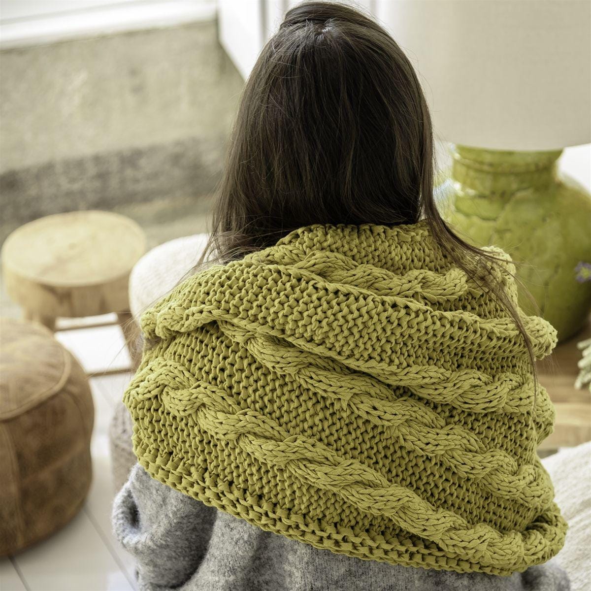 HOOOKED DIY Knitting Kit RibbonXL Cable Throw Spicy Ocre