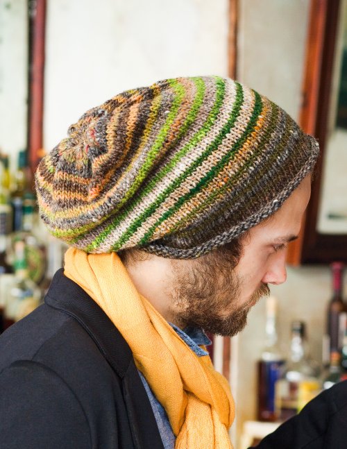 Mens Slouchy Knit Hat Pattern – Noro Kureyon Beanie (Digital Download)