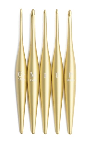 Furls Crochet Hook, Gold Streamline Metal Matte Finish & Polished, Ergonomic Handle Crochet Hooks 7"