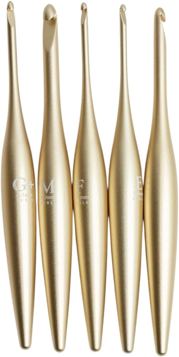 Furls Crochet Hook, Gold Streamline Metal Matte Finish & Polished, Ergonomic Handle Crochet Hooks 7"