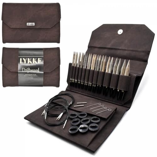 Lykke Interchangeable Knitting Needles, 5" Inch Driftwood Wooden Needles, Knitting Needles Set - (Cacao Denim Effect)