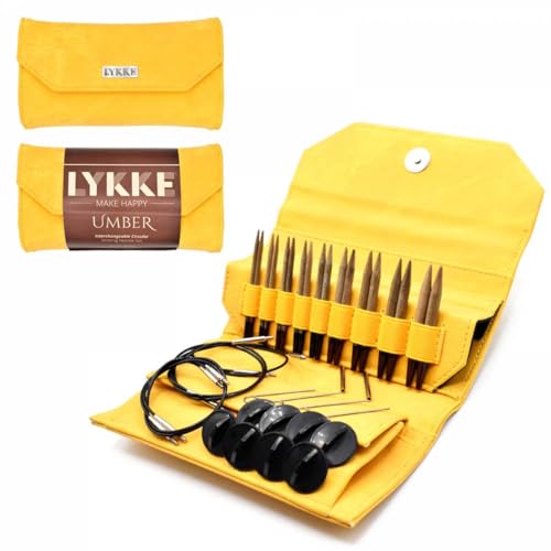 Lykke Interchangeable Knitting Needles, 3.5" Inch Umber Wooden Needles, Knitting Needles Set - (Dandelion Denim Effect)