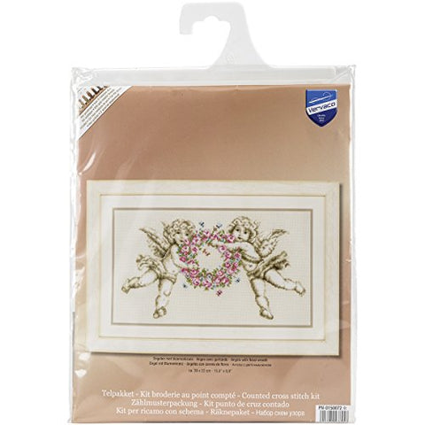 Vervaco Angels on Aida Counted Cross Stitch Kit, 15.5" by 8.75"