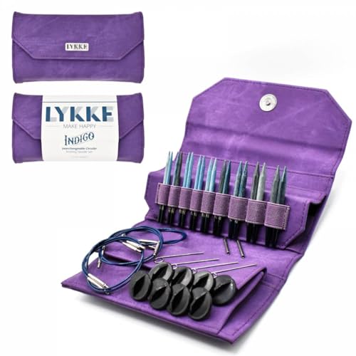 Lykke Interchangeable Knitting Needles, 3.5" Inch Indigo Wooden Needles, Knitting Needles Set - (Violet Denim Effect)