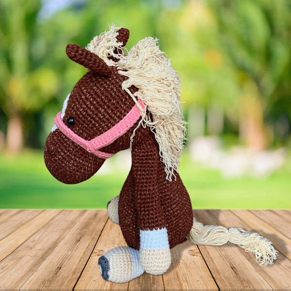 Amigurumi Crochet Horse Plush Toy, Small Handmade Pony Figurine, Mini Horse Stuffed Animal