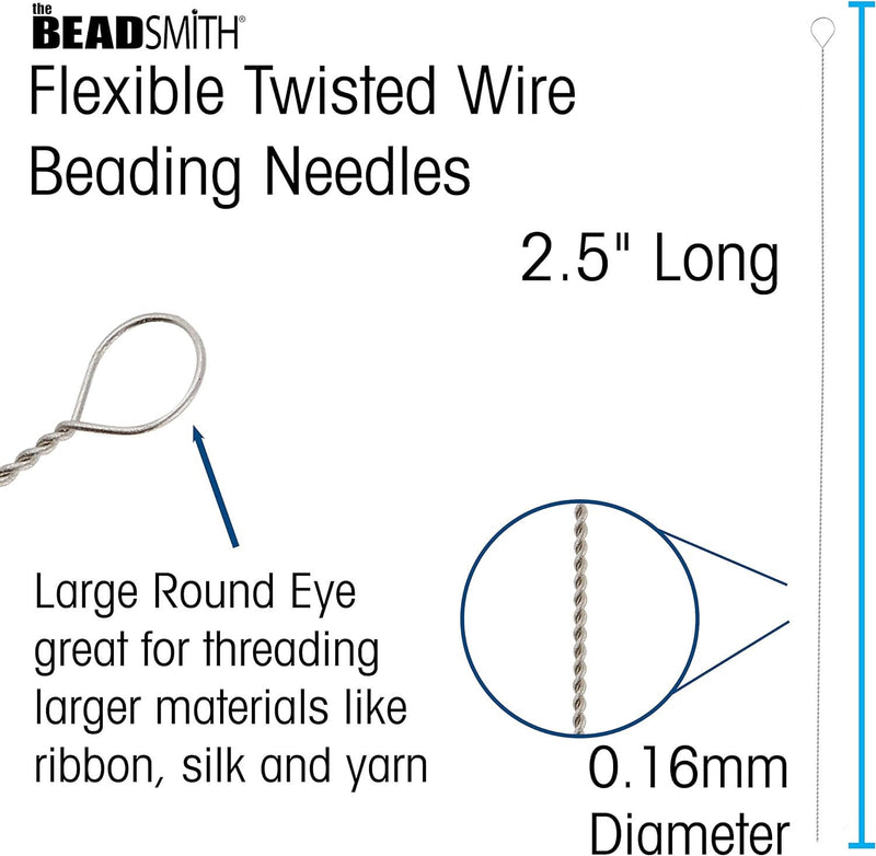 The Beadsmith Twisted Wire Needles, Fine Flexible Beading Needle, Pack of 10, Large Round Eye  for Pearl Knotting and Silk Cord