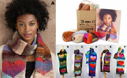 Knitting Kit, NORO "Heart Scarf" Includes 5 Magical skeins of Kureyon & one FREE pattern leaflet