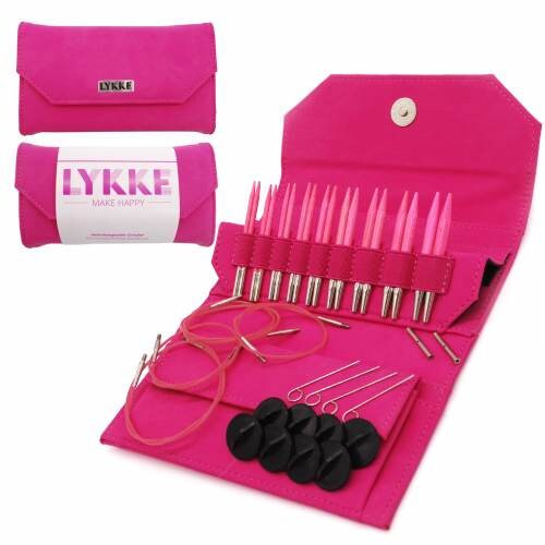 LYKKE CRAFTS Blush  3.5 inch Interchangeable Needles Set (Magenta Basketweave, Fuchsia Fabric)